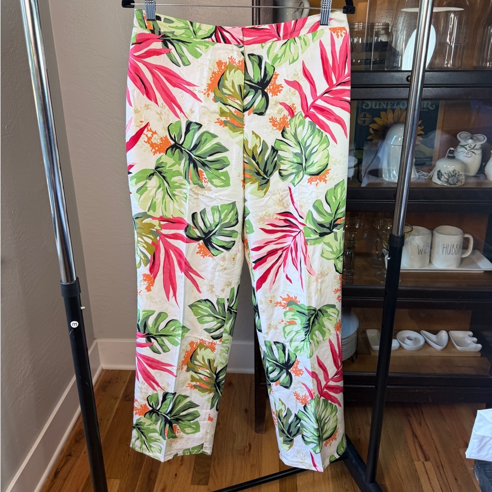 Talbots Petites Pure Silk Tropical Print Resortwear Pants Size 12P